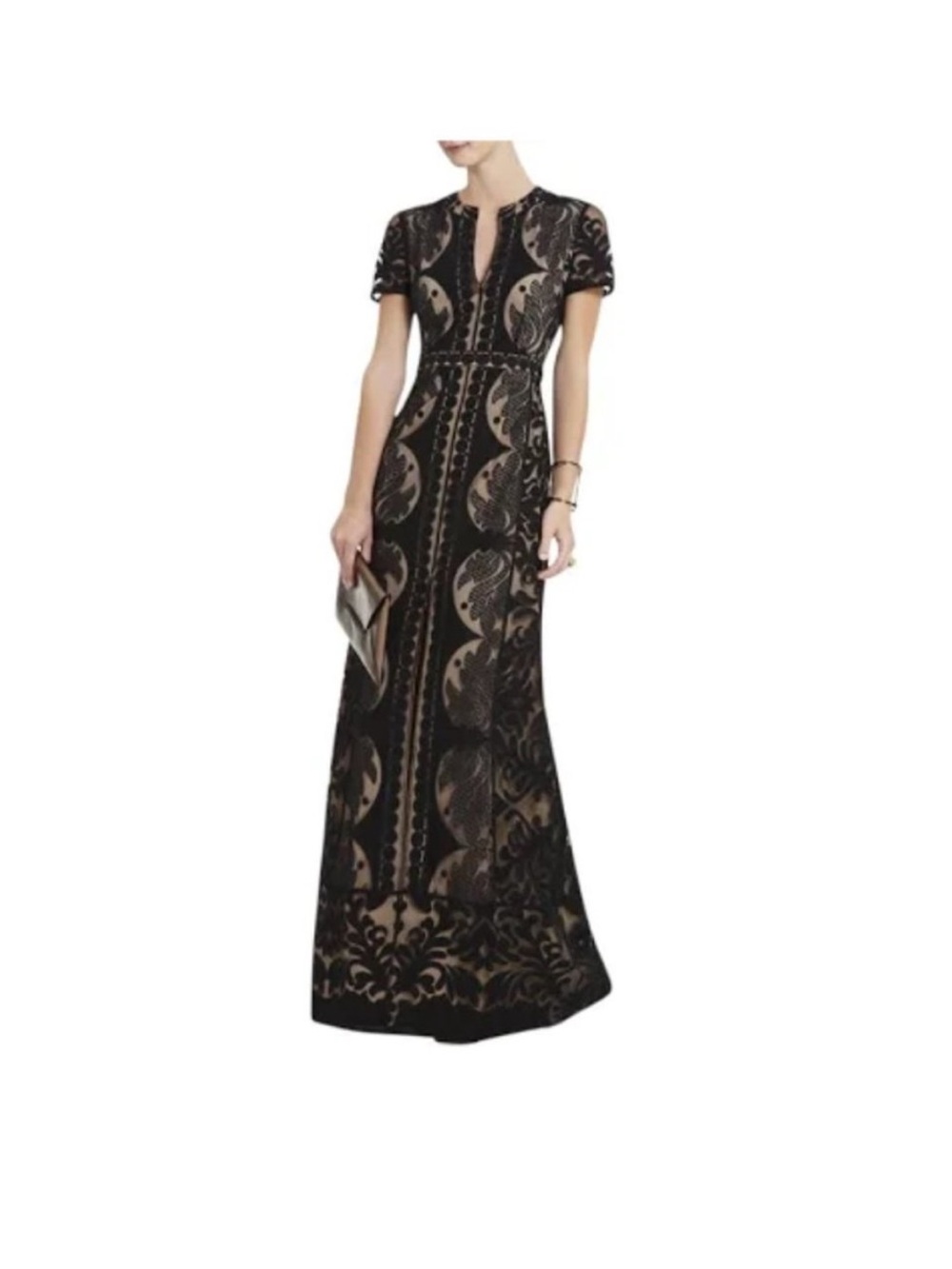 BCBGMaxAzria Black and Nude Embroidered Maxi Dress
